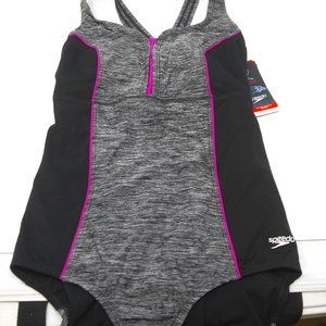 Speedo One Piece Swimsuit, Grey/Fuchsia, Size 12